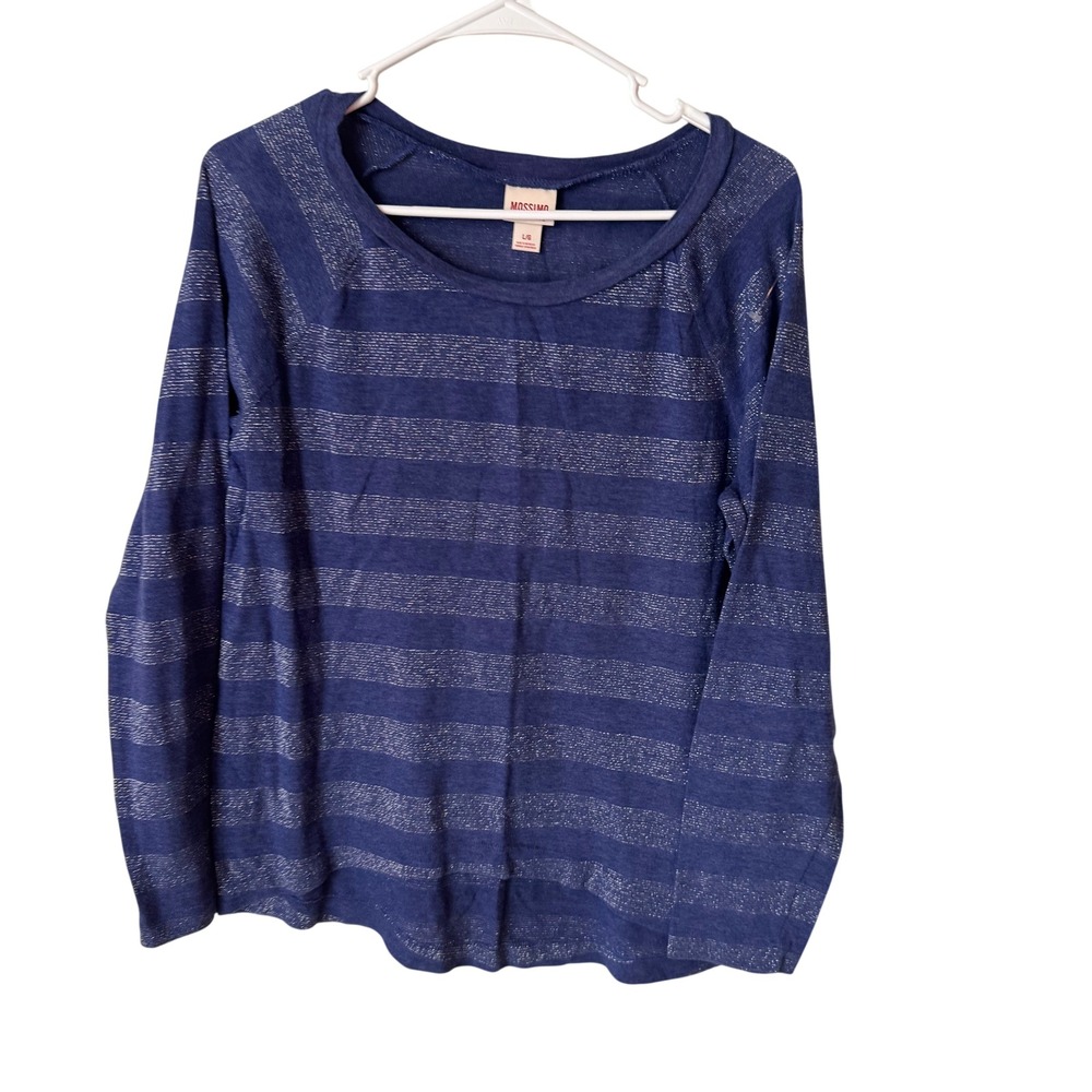 Mossimo Supply Co‎ Blue Silver Metallic Striped Long Sleeve Scoop Neck Top Large
